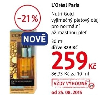 Olej pletovy suchy vyzivujici extraordinary nutri gold oil l oreal