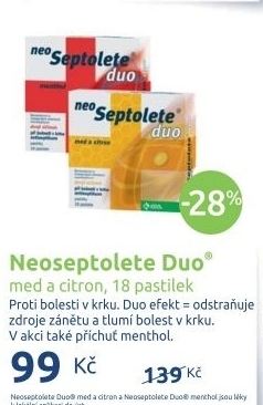 Pastilky proti bolesti v krku duo neo septolete