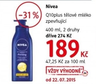 Mleko telove zpevnujici firming q10 plus nivea