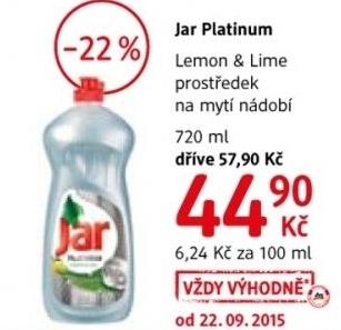 Prostredek na nadobi platinum jar