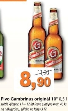 Pivo svetle vycepni original 10 gambrinus