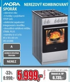 Mora, nerezový kombinovaný sporák