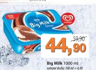 Zmrzlina ve vanicce big milk algida