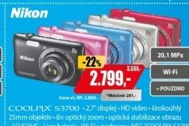 COOLPIX S3700 black+pouzdro+SDHC 8GB