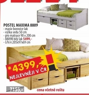 Jednolůžko se zásuvkami MAXIMA 8809 Lakované, bílý lak