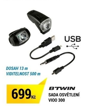 SADA OSVĚTLENÍ VIOO 300 USB ČERNÁ B'TWIN