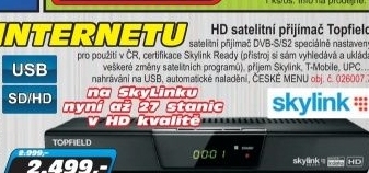 HD satelitní přijímač s nahráváním Topfield