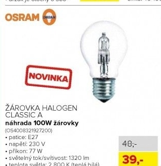 Žárovka OSRAM HALOGEN CLASSIC A