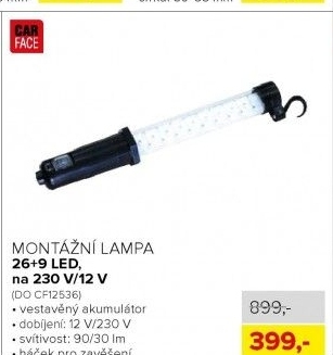 Montážní lampa 26+9 LED, 230V/12V