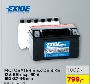 Motobaterie, 6Ah,s.p.90A,EXIDE BIKE,12V,150x87x93