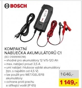 Kompaktní nabíječka akumulátorů C1 BOSCH