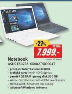 E502SA-XO002T 15,6 N3050 4G 500G WH