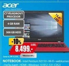 ES1-531-C0SJ 15,6 4GB 500GB RED W10 ACER