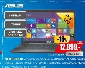R752MJ-TY015H 17,3 N3540 8G 1TB 1GB ASUS