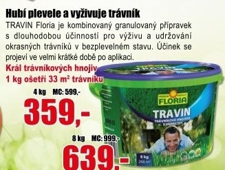 TRAVIN Floria trávníkové hnojivo 8kg s herbicidy