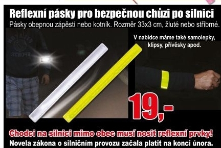 Pásek reflexní žlutý 30 x 3 cm Sportteam