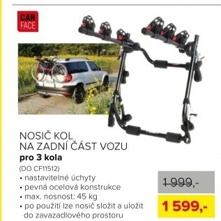 Nosič kol na zadní část vozu - pro 3 kola