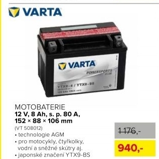 Motobaterie VARTA, 12V, 8Ah, s.p. 80A, 152x88x106mm