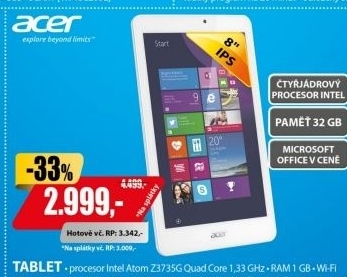 W1-810-16D2 8 IPS 1GB 32GB W10+OF.M ACER