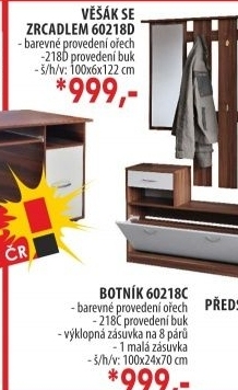 Věšák se zrcadlem 60218D ořech