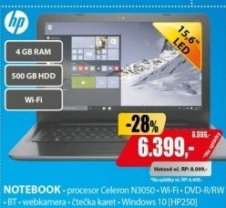 HP250 G4 15,6 N3050 4GB 500GB W10HP