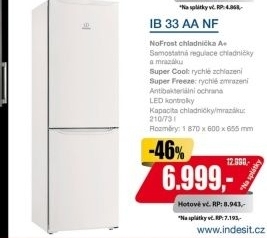 IB 33 AA NF CHLADNIČKA KOMBI.INDESIT