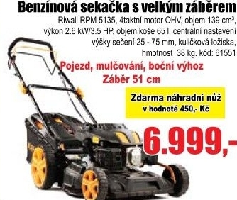 Sekačka motorová Riwall RPM 5135 vč. náhradního nože