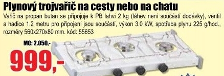 Vařič plynový Meva Rio 3 2339 na 2kg bombu