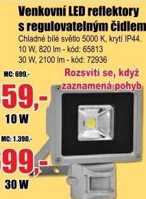 Reflektor LED 30W s PIR čidlem, 5000K, 2700lm, IP44
