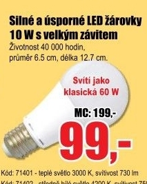 Žárovka ECOLITE E27/10W LED A60, 3000K, 730lm