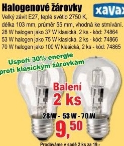 Žárovka Xavax E27/28W halogen jako 37W, 2 ks