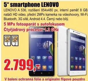 Telefon LENOVO A536 Dual SIM Black + orig. flipové pouzdro