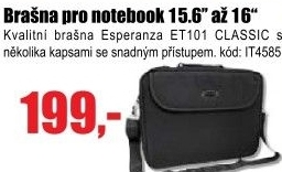 Brašna Esperanza ET101 CLASSIC pro notebook 15.6, černá