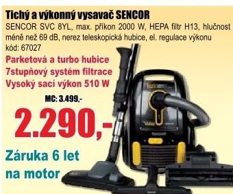 Vysavač SENCOR SVC 8YL Tizio