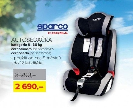 Autosedačka SPARCO 9-36kg, černo-šedá