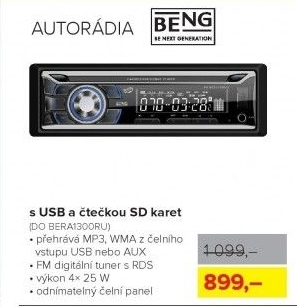Autorádio Beng, s USB a čtečkou SD karet