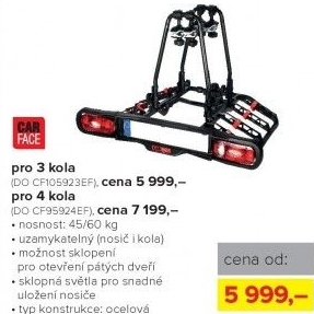 Nosič na tažné zařízení CarFace, pro 3 kola, uzamykatelný