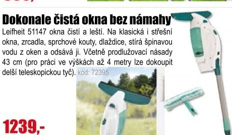 Vysavač na okna Leifheit 51147 AKU s tyčí + oboustranný mop