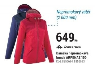 DÁMSKÁ NEPROMOKAVÁ BUNDA ARPENAZ 100 NA TURISTIKU MODRÁ