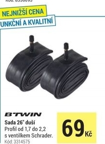 SADA 2 DUŠÍ NA 26PALCOVÉ PLÁŠTĚ O ŠÍŘCE 1,7 AŽ 2,2 S VENTILKEM SCHRADER