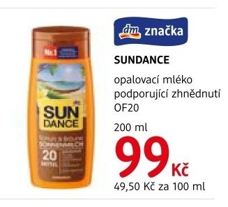Mléko na opalování pro podporu zhnědnutí OF 20 Sundance