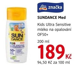 Mléko na opalování dětské OF 50+ Ultra Sensitive Med Sundance