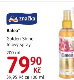 Tělový sprej Golden Shine Balea