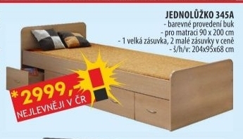 Jednolůžko s úložným prostorem 90 x 200 cm