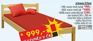 Jednolůžko 700 nelakované
