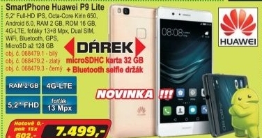 SmartPhone Huawei P9 Lite bílý + Dárek karta 32GB+selfie držák