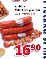 Klobása Milánkova pikantní Uzeniny Beta
