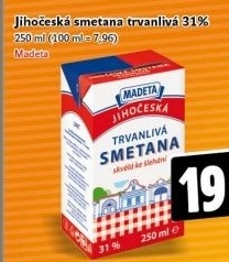 Smetana ke šlehání trvanlivá Jihočeská Madeta 31%