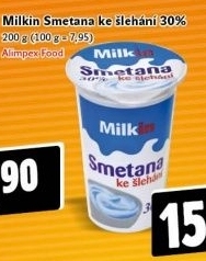Smetana ke šlehání Milkin 30%