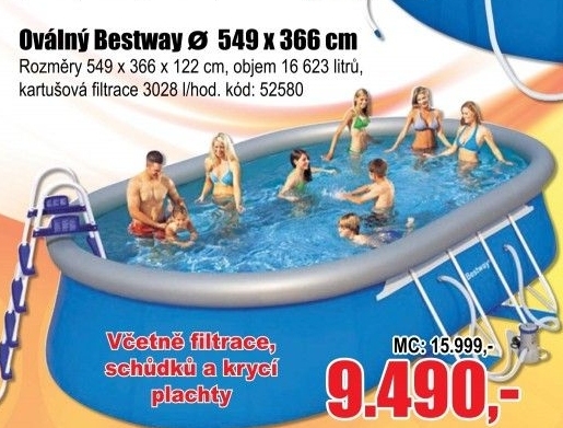 Bestway oválný rodinný bazén 5,49 x 3,66 x 1,22 m + filtrace, schůdky a plachta